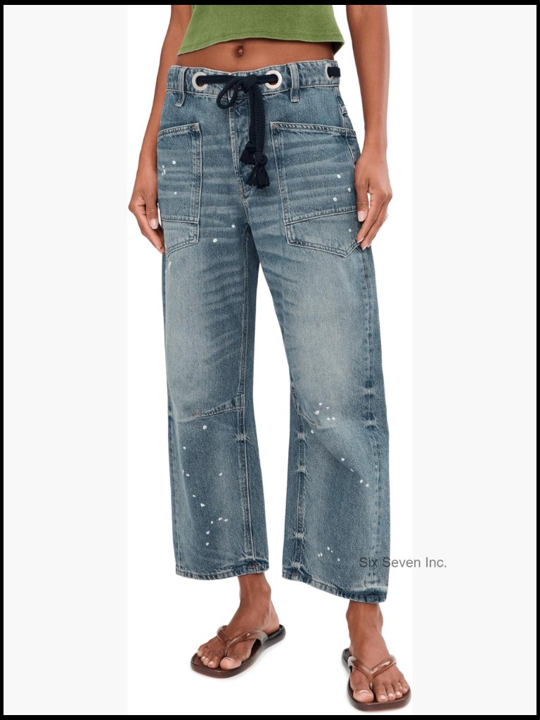 Low-Slung Slouchy Barrel Jeans With Distressed Details And Drawstring Waist